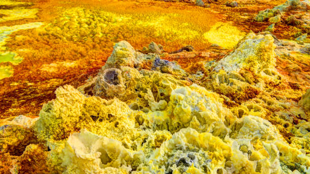 Salt structure close-up inside Dallol volcanic crater in Danakil depression, Afar, Ethiopia Salt structure close-up inside Dallol volcanic crater in Danakil depression Afar, Ethiopia danakil depression stock pictures, royalty-free photos & images