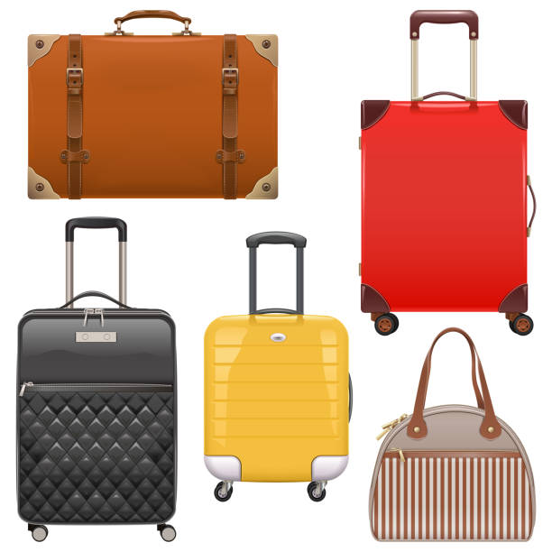 illustrations, cliparts, dessins animés et icônes de icônes vectorielles des bagages - valise à roulettes