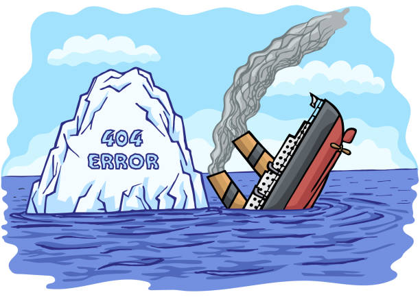 The big passenger ship collided with an iceberg and sank into the sea. The passenger sea ship collided with an iceberg and sank into the sea. sinking ship images stock illustrations