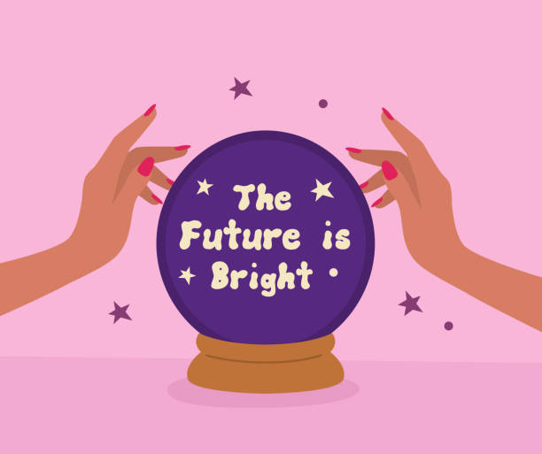 Magic Crystal ball and women hands. The future is bright. Vector Magic Crystal ball and women hands. The future is bright. Vector illustration crystal ball stock illustrations