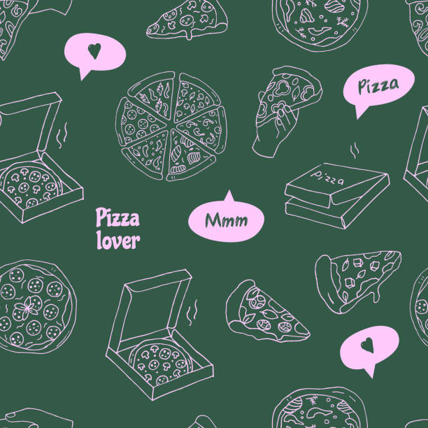 illustrations, cliparts, dessins animés et icônes de livraison de pizzas. motif sans couture. vert et rose. vecteur - italian culture