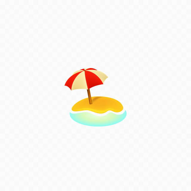 illustrazioni stock, clip art, cartoni animati e icone di tendenza di icona dell'illustrazione emoji della spiaggia. spiaggia e ombrellone realistici in 3d. estate. vettore - parasol vector umbrella beach