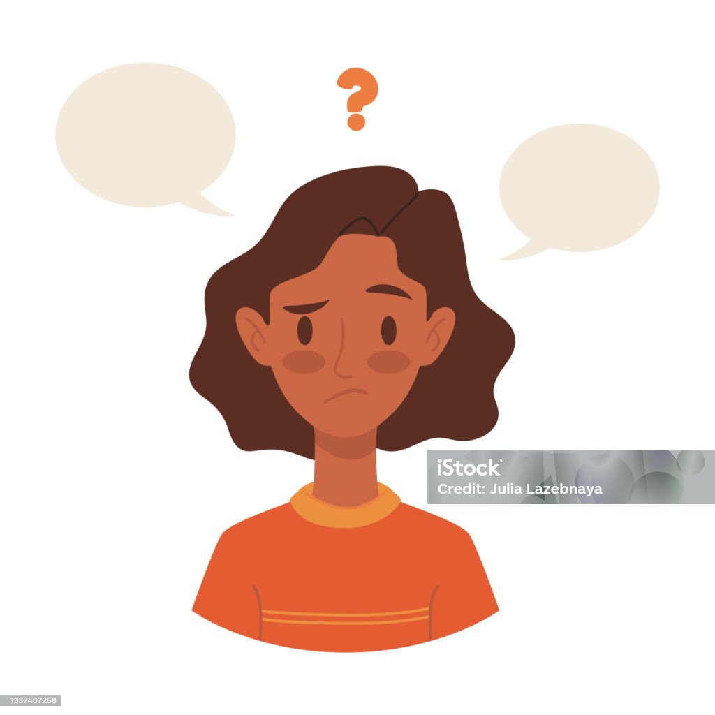 Young Woman Questioning Question Mark Solving Problem Thinking Doubts ...