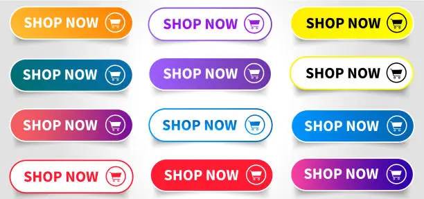 Vector illustration of Shop now. Set of button shop now or buy now. Modern collection for web site. Vector illustration