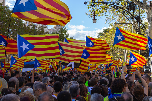 Barcelona, Spain- 11 September 2017: People celebrating the national day of Catalonia.