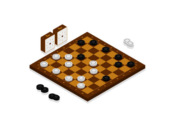 checkers isometric vector board game - dam permainan papan ilustrasi stok