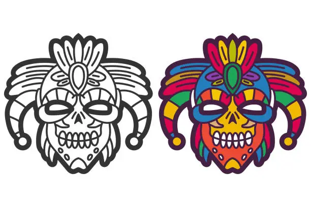 Vector illustration of Aztec warrior mask vector cartoon illustration isolated on a white background.