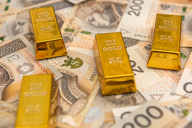 istock Stack of gold bars of zloty bills 1337411288