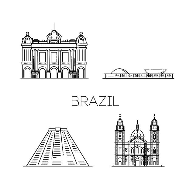 ilustrações, clipart, desenhos animados e ícones de brasil esboça ilustração vetorial da cidade, símbolo, pontos turísticos, pontos turísticos - brasilia