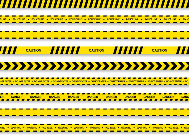 Black yellow tape. Strip for caution and danger. Tape for police, construction, crime and warning. Line of danger zone. Stripe for barrier and restricted area. Sign of accident and criminal. Vector Black yellow tape. Strip for caution and danger. Tape for police, construction, crime and warning. Line of danger zone. Stripe for barrier and restricted area. Sign of accident and criminal. Vector. pool at the crook stock illustrations