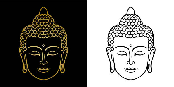 контур головы будды набор. минималистичный принт для текстиля, футболки, татуировки - buddha stock illustrations