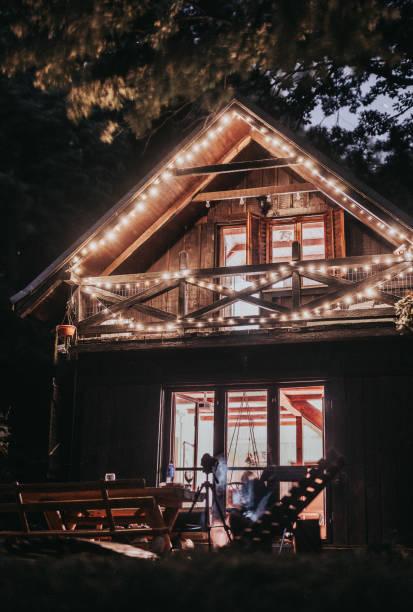 istock Cozy ecological house in the forest under the milky way 1337420358