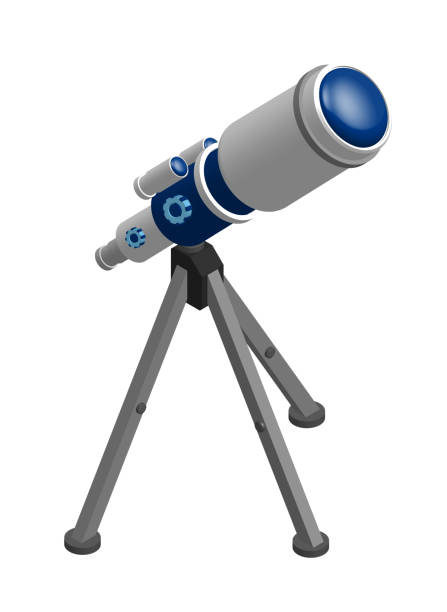 宇宙、星、太陽系の惑星を観測するための三脚上の等角望遠鏡。宇宙探査。白い背景上のリアルな3dベクトル - optical instrument illustrations点のイラスト素材／クリップアート素材／マンガ素材／アイコン素材