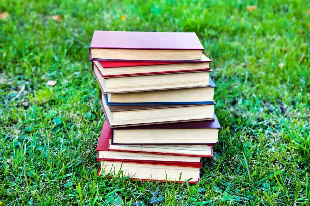 Pile of the Old Books on the Grass