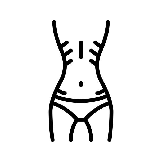 ilustraciones, imágenes clip art, dibujos animados e iconos de stock de icono de línea plana de anorexia. masa corporal con bajo peso. cuerpo delgado y delgado. signo de esquema para concepto móvil y diseño web, tienda - malnourished