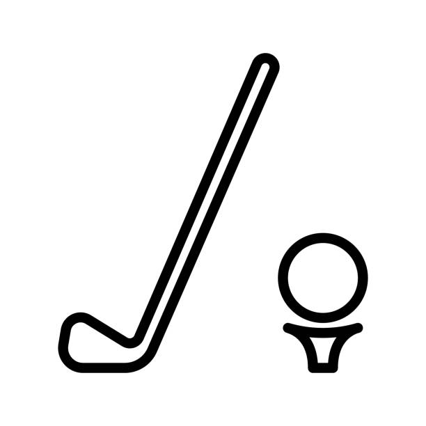 Golf flat line icon. Golf club or stick icon with ball on tee. Outline sign for mobile concept and web design, store Golf flat line icon. Golf club or stick icon with ball on tee. Outline sign for mobile concept and web design, store. golf clipart stock illustrations