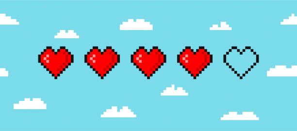 ilustrações de stock, clip art, desenhos animados e ícones de pixel game life bar isolated on cloud background. - cloud computer equipment technology pixelated