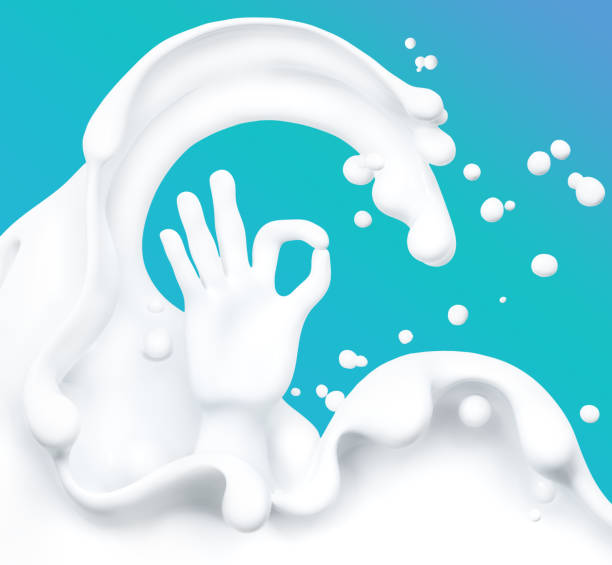 istock Splash milk and ok isolated on blue background, abstract 3d rendering 1337428068