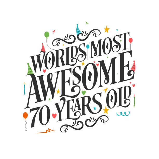 World's most awesome 70 years old - 70 Birthday celebration with beautiful calligraphic lettering design. World's most awesome 70 years old - 70 Birthday celebration with beautiful calligraphic lettering design. 70th stock illustrations