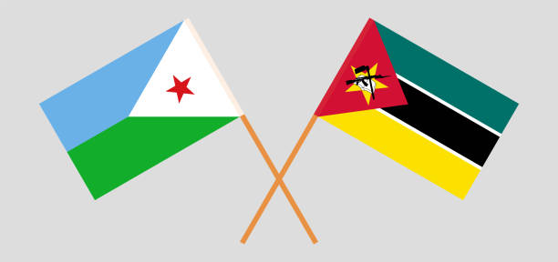 ilustrações de stock, clip art, desenhos animados e ícones de crossed flags of djibouti and mozambique. official colors. correct proportion - symbol sign vector republic of djibouti