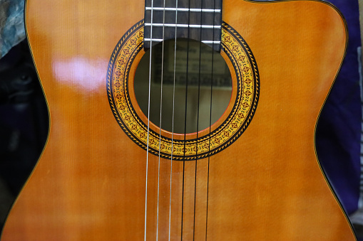 Close-up of acoustic guitar