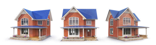 istock Set of 3d rendering brick houses isolation on a white. 3d illustration 1337435061