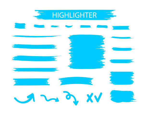 青の蛍光ペン マーカー ストローク。黄色の水彩手描きハイライトセット - 11321点のイラスト素材／クリップアート素材／マンガ素材／アイコン素材