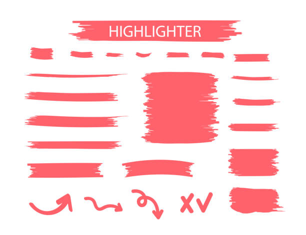 Red Highlighter Marker Strokes. Yellow watercolor hand drawn highlight set Red Highlighter Marker Strokes. Yellow watercolor hand drawn highlight set. make up brush stock illustrations