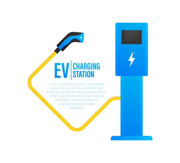 Electric car charging. EV station. Vehicle standing. Electric car charging. EV station. Vehicle standing animals charging stock illustrations