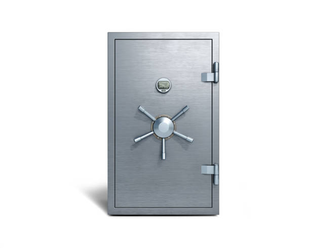 istock A closed steel safe, isolated on white background, front view, 3d illustration 1337438047
