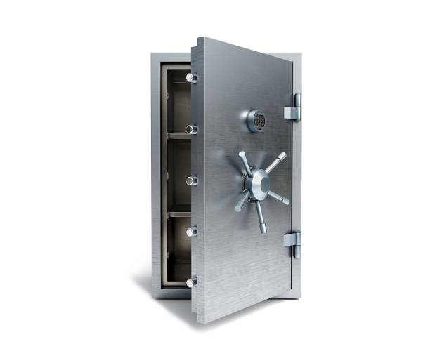 istock Empty steel safe with an opened door, isolated on white background, 3d illustration 1337438054