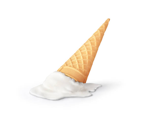 istock Vanilla ice cream with waffle spilling on white background 1337438242