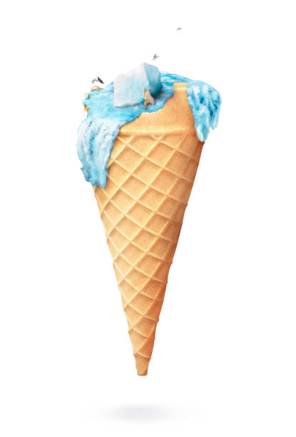 Ice cream dripping in the form of a glacier isolated on white background. 3d illustration.