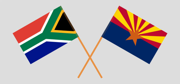illustrations, cliparts, dessins animés et icônes de drapeaux croisés de la république d’afrique du sud et de l’état de l’arizona. couleurs officielles - baseball cap
