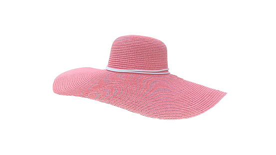 wide brimmed pink womens hat isolated on white background. female headdress. High quality photo