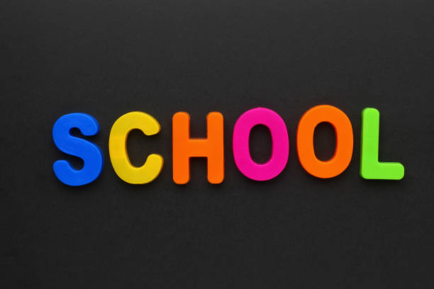 istock Text made in multicolored magnetic letters. SCHOOL 1337444442