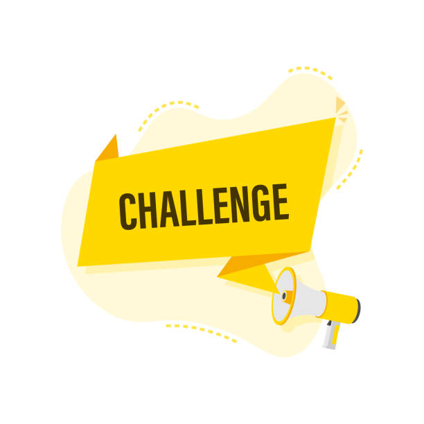 stockillustraties, clipart, cartoons en iconen met hand holding megaphone with challenge. megaphone banner. web design. - challenge