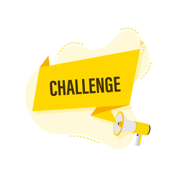 Hand Holding Megaphone with challenge. Megaphone banner. Web design. Hand Holding Megaphone with challenge. Megaphone banner. Web design challenge stock illustrations