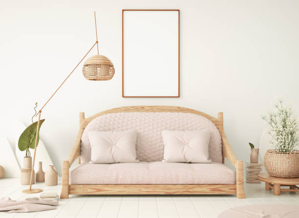 istock Interior design of modern living room with sofa, mock up poster frame on wall, 3d rendering 1337445432