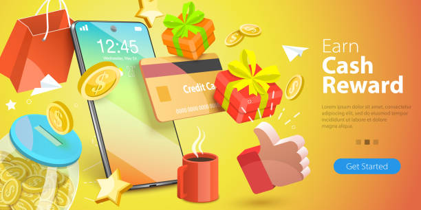 3D Vector Conceptual Illustration of Earn Cash Reward 3D Vector Conceptual Illustration of Earn Cash Reward, Loyalty and Referral Marketing Program fidelity investments stock illustrations