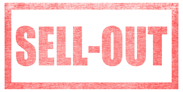 Red stamp on a white background, isolated. Lettering or text: SELL-OUT