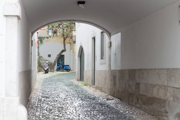 Lisbon narrow streets in the daytime.