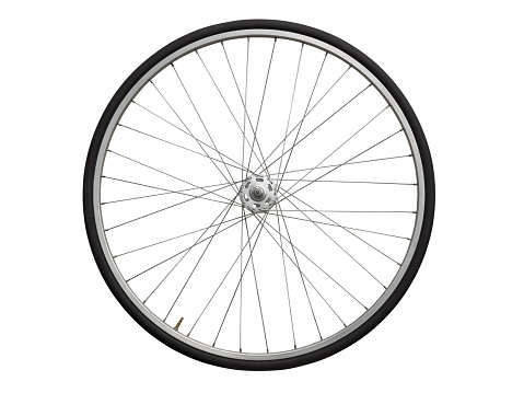 Front vintage bike racing wheel isolated on white background. Clipping path included (inner and outer edges).