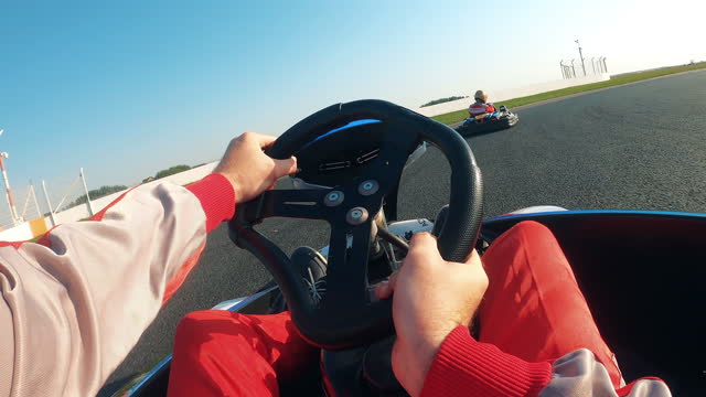 Driver at the wheel of a car while racing on the track