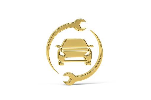 Golden 3d car repair icon isolated on white background - 3D render