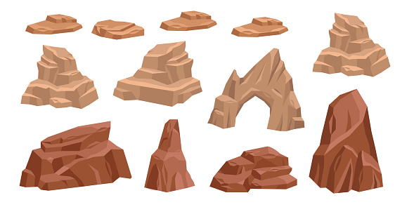 Drought environment game object, dry cracked cliff kit west raw terrain formation. Desert rock clipart