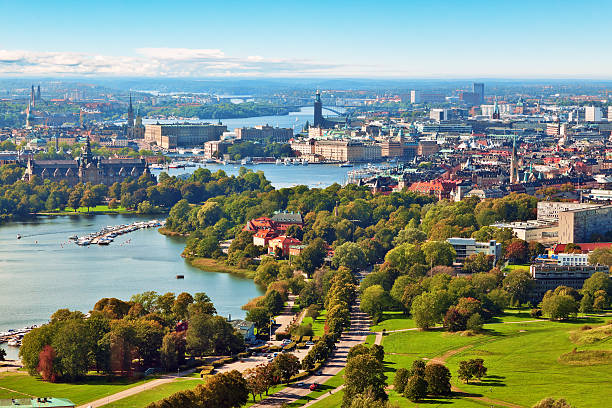 luftbild-panorama von stockholm, schweden - stockholmer archipel stock-fotos und bilder