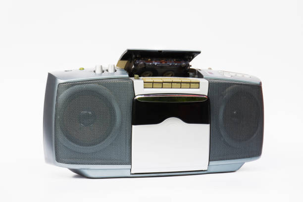 vintage radio and cassette player. vintage radio and cassette player. Selective Focus. white Backgroun. isolated. vintage portable silver radio stock pictures, royalty-free photos & images