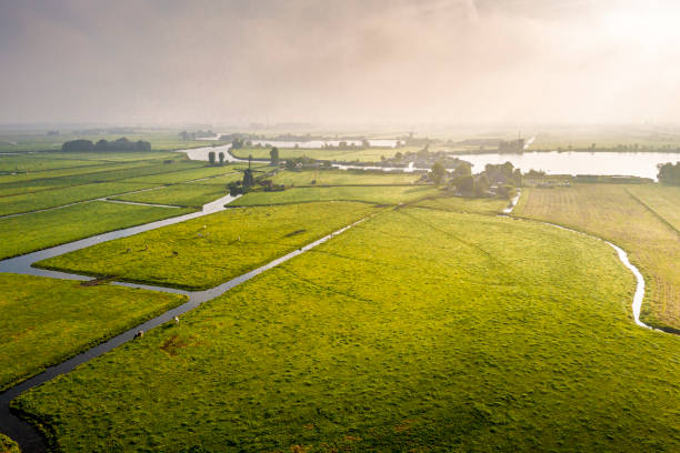 istock Sunrise above Typical Dutch polder landscape with windmills and meadows 1337464003