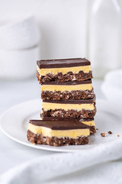 istock A stack of Nanaimo bars - a traditional Canadian dessert - in a white kitchen 1337464965